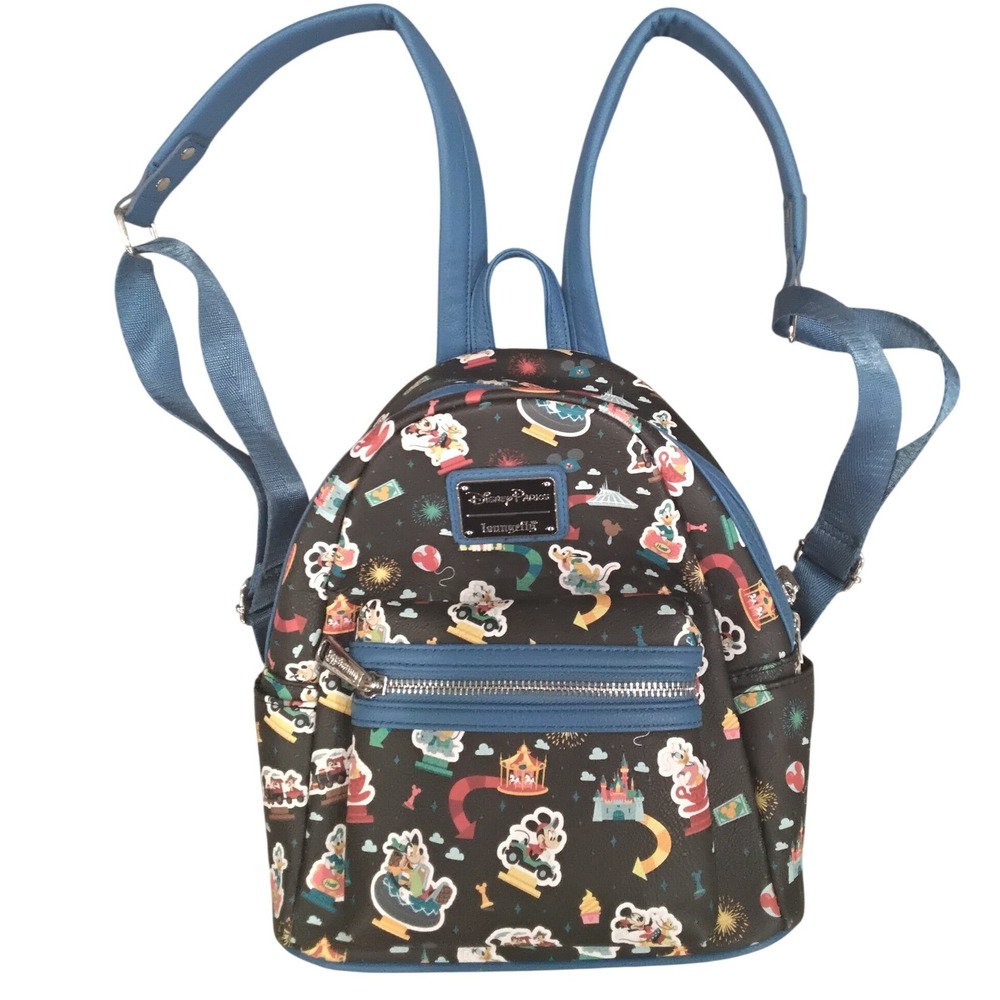 Disney Parks Loungefly Mickey Minnie Attractions Mini Backpack Black Blue